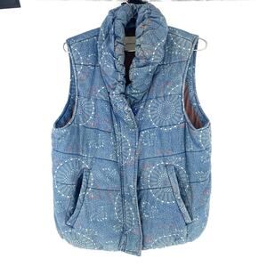 Anthro Pilcro Letterpress Blue Printed Cotton Puffer Vest Women’s Medium